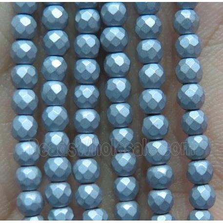 matte hematite beads, faceted round, silver electroplated