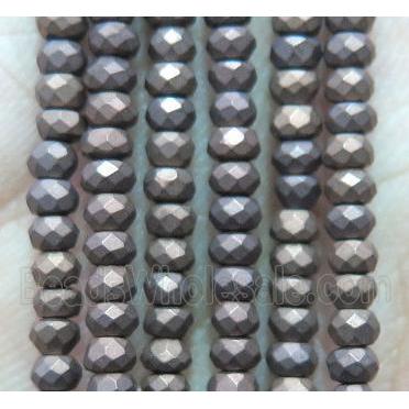 matte hematite beads, faceted rondelle, chocolate