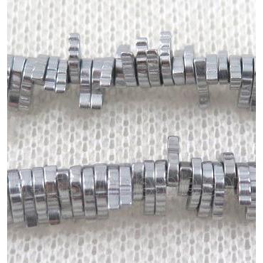 hematite beads, leaf, platinum plated