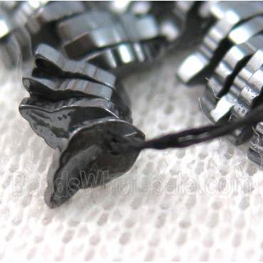 hematite beads, leaf, black