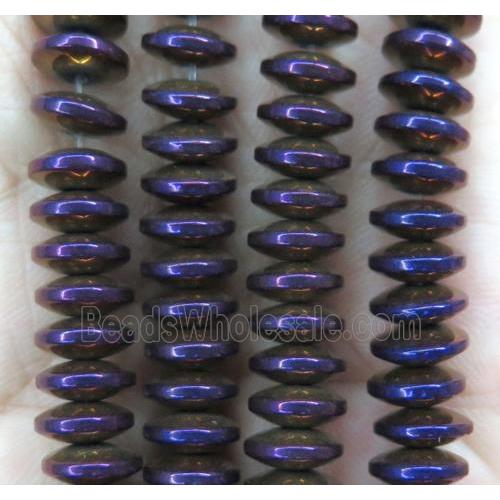 hematite heishi beads, disc, purple electroplated