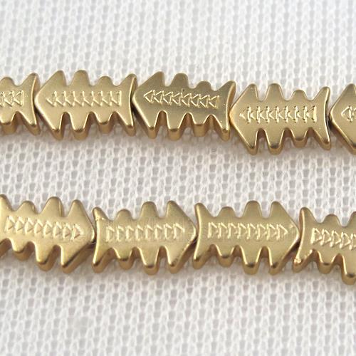 Hematite beads, fish, lt.golden