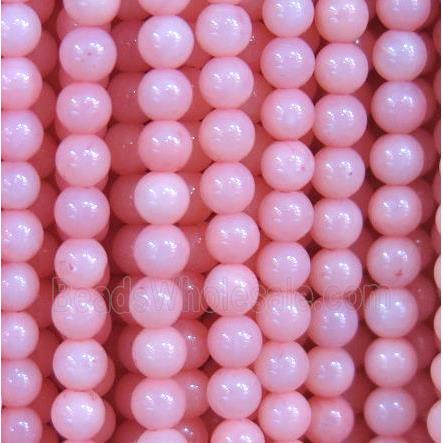 tiny jade beads, round, pink dye