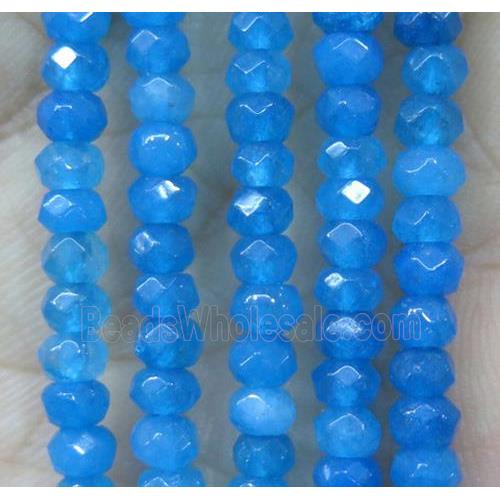 tiny jade bead, faceted rondelle, dye skyblue