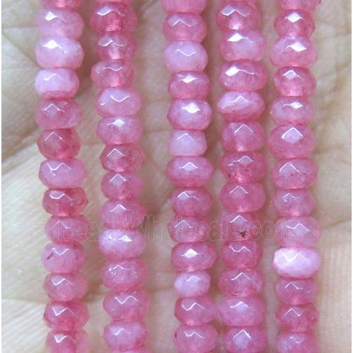 tiny jade bead, faceted rondelle, dye pink