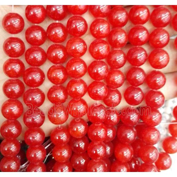 red jade bead, round, stabile
