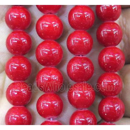 red jade bead, round, stabile