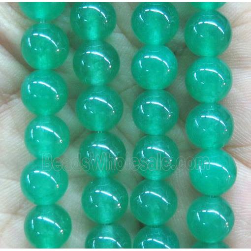 round jade stone beads, dye, green