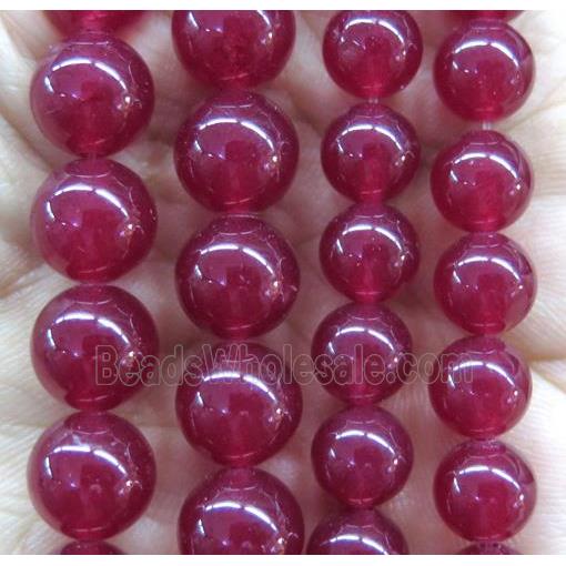 round jade stone beads, dye, deep ruby