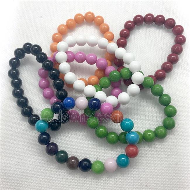 Stretch Jade bracelet, round, dye