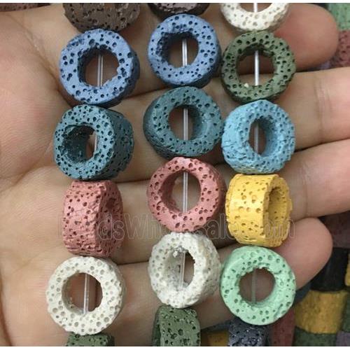 Lava stone beads, circle, mixed color