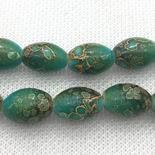 green Lampwork Glass rice Beads with painted