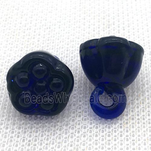 darkblue Lampwork Glass lotus pendant