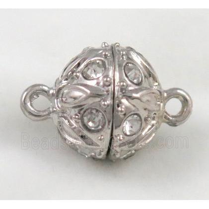 Magnetic alloy connector clasp paved rhinestone, platinum plated