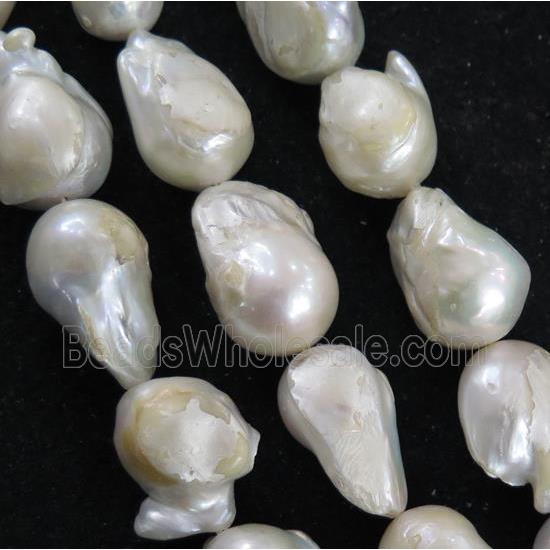 Baroque Style Pearl beads, white, freeform