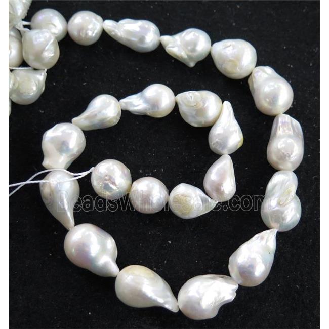 Baroque Style Pearl beads, white, freeform