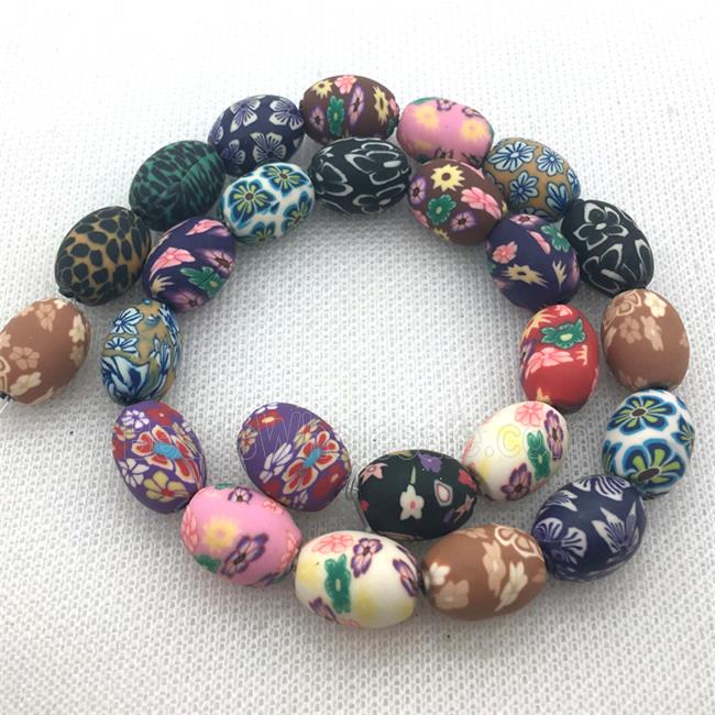 oval Polymer Clay Fimo Beads with painted, mix color