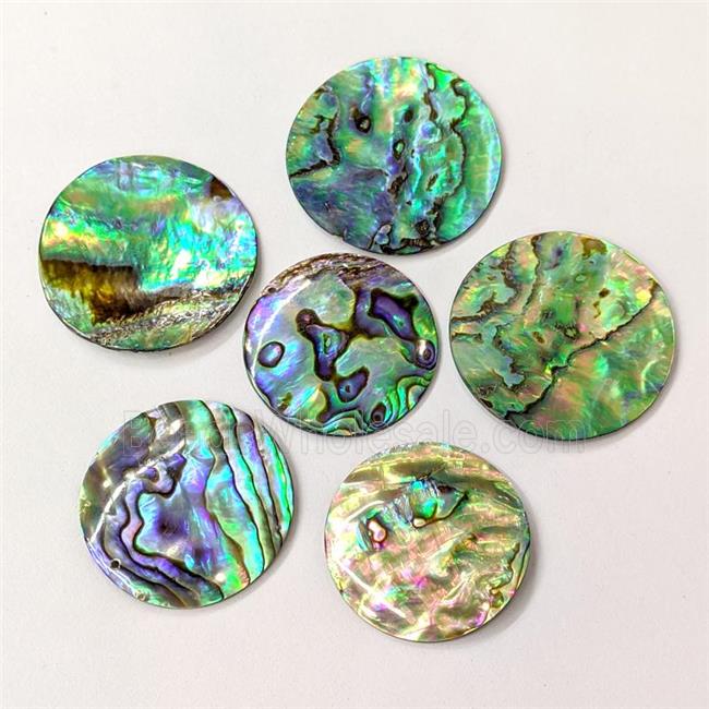 Paua Abalone Shell Circle Pendant No-hole Flat-Round