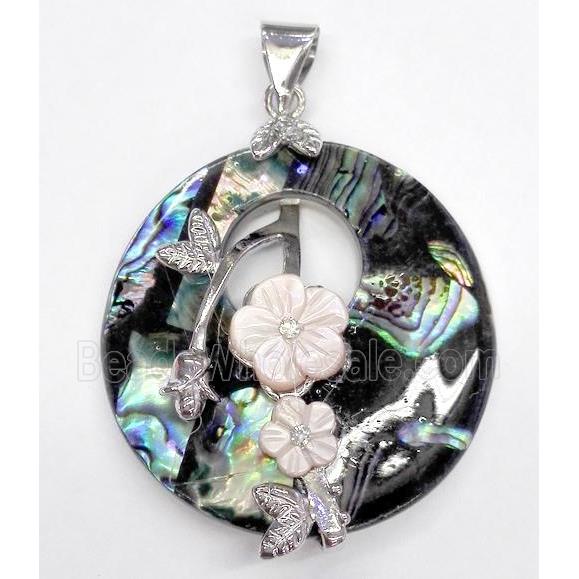 Paua Abalone shell pendant, round