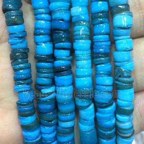 Shell heishi beads, blue dye