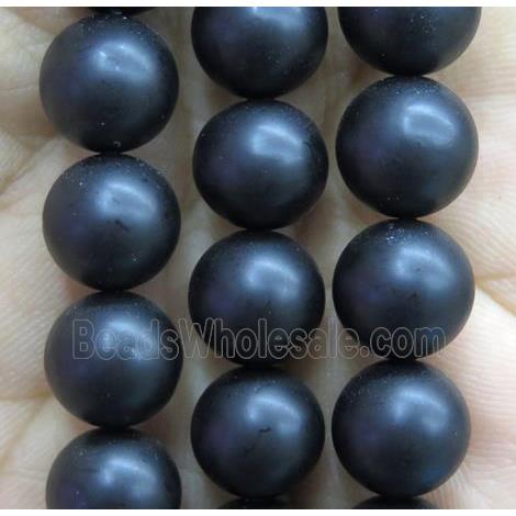 black matte pearlized shell beads, round