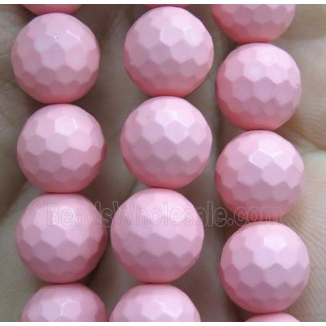 matte pearlized shell beads, faceted round, pink
