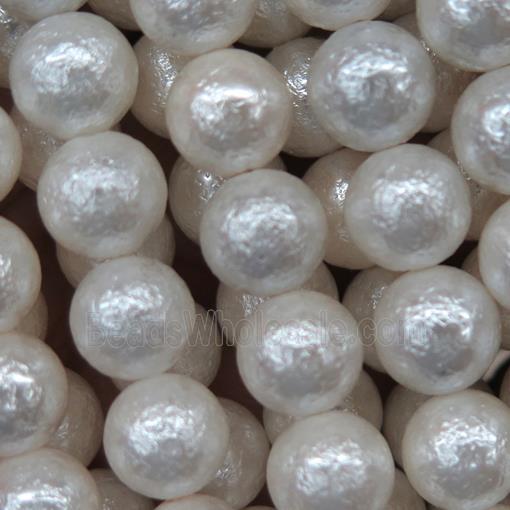 round Pearlized Shell Beads, rough, white