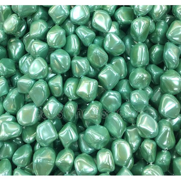 green pearlized shell beads, freeform