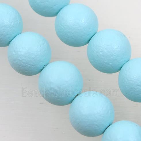round matte aqua pearlized shell beads