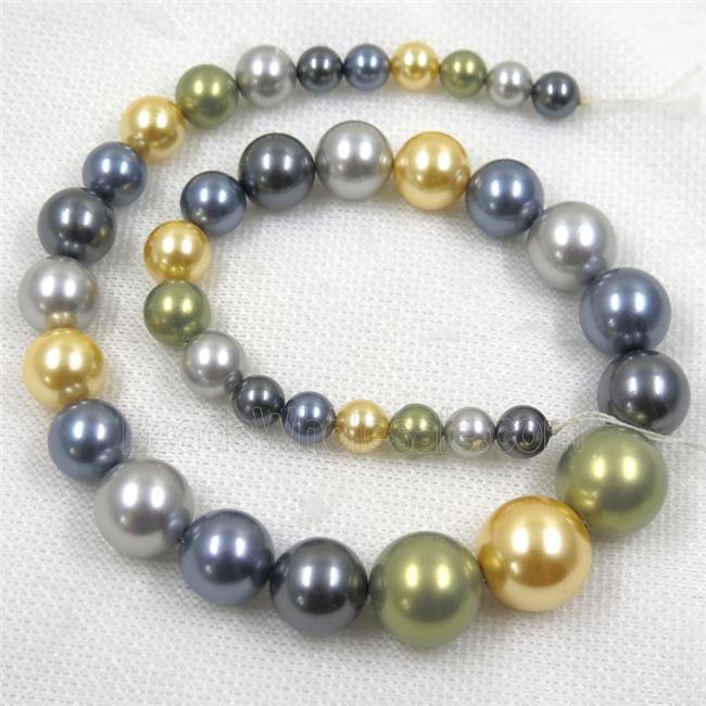 Pearlized Shell graduated Beads, round, mix color
