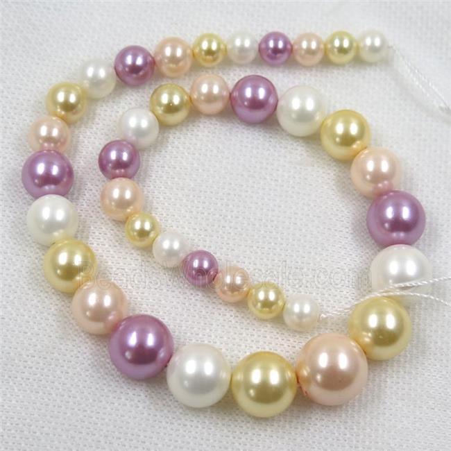 Pearlized Shell graduated Beads, round, mix color