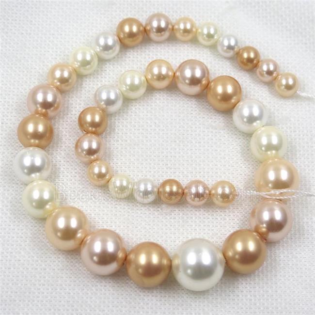 Pearlized Shell graduated Beads, round, mix color