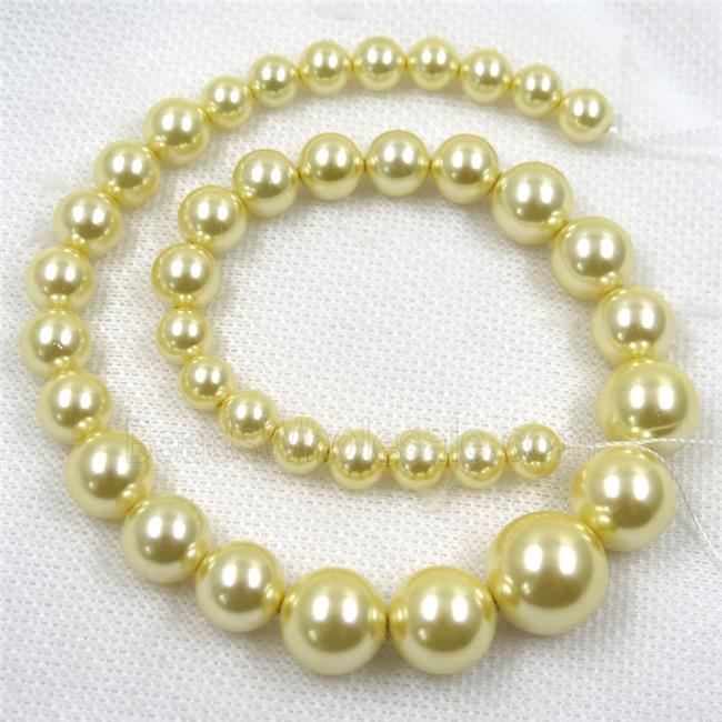 yellow Pearlized Shell graduated Beads, round