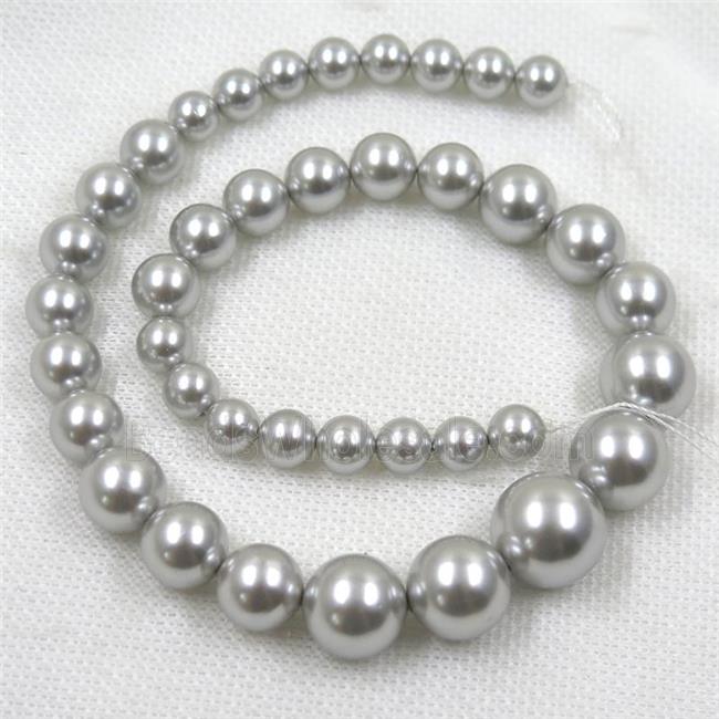 gray Pearlized Shell graduated Beads, round