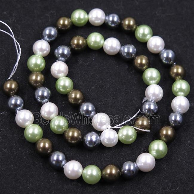 round Pearlized Shell Beads, mixed color