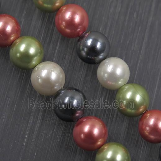 round Pearlized Shell Beads, mixed color