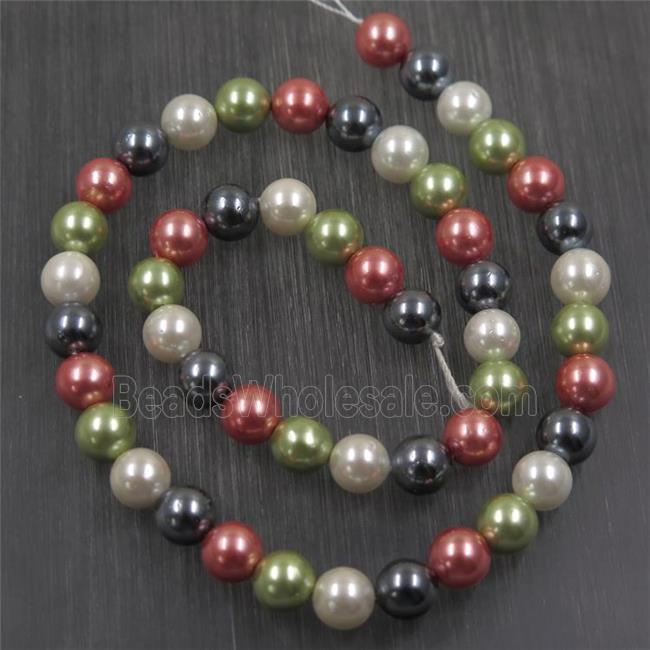 round Pearlized Shell Beads, mixed color