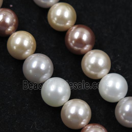 round Pearlized Shell Beads, mixed color