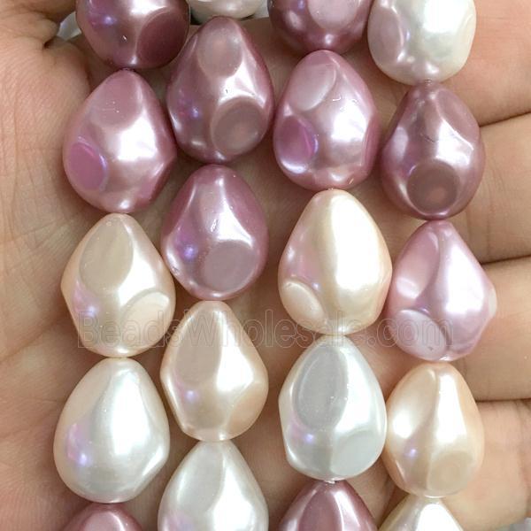 pearlized shell beads, teardrop, mix