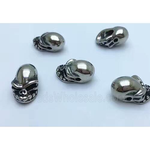 stainless steel skull beads, Antique silver