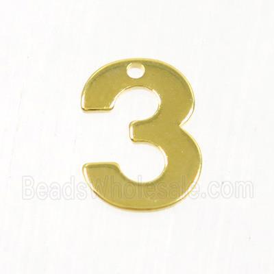 stainless steel number 3 pendant, gold plated