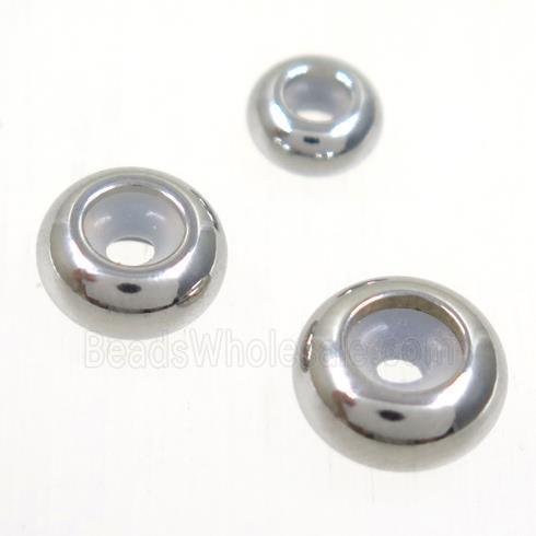 stainless steel beads, rondelle, platinum plated
