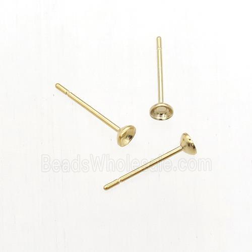 stainless steel studs earring with pad, gold plated