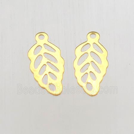 stainless steel leaf pendant, tag, gold plated
