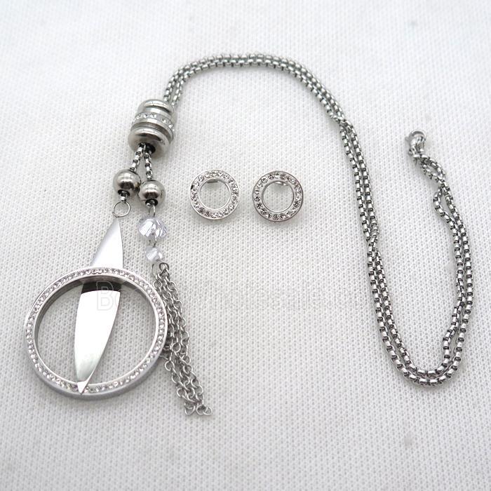 stainless steel necklace and earring, platinum plated