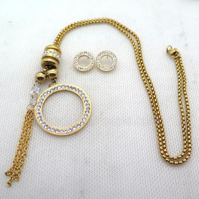 stainless steel necklace and earring, gold plated