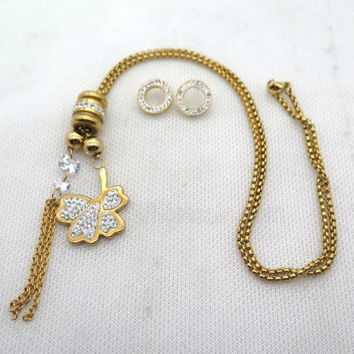 stainless steel necklace and earring, gold plated