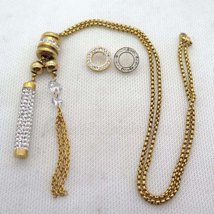 stainless steel necklace and earring, gold plated