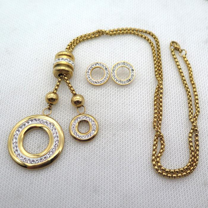 stainless steel necklace and earring, gold plated