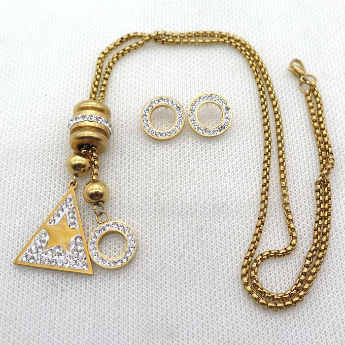 stainless steel necklace and earring, gold plated